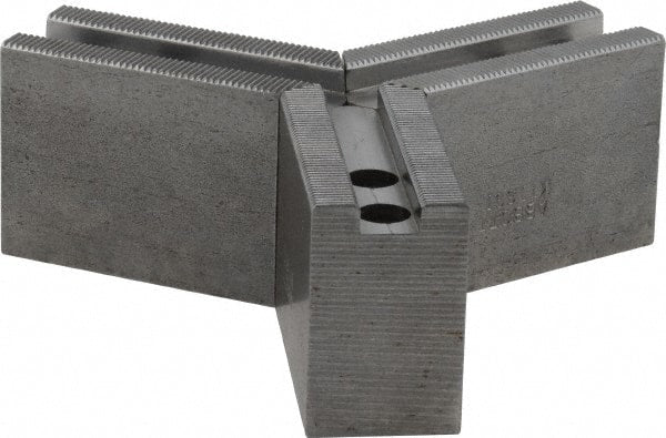 Abbott Workholding Products - 1.5mm x 60° Serrated Attachment, Square Soft Lathe Chuck Jaw - 3 Jaws, Steel, 0.7874" Btw Mount Hole Ctrs, 3" Long x 1-1/4" Wide x 2" High, 0.4724" Groove, 0.3937" & 10mm Fastener - Exact Tooling