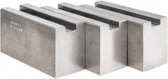 Abbott Workholding Products - 1.5mm x 60° Serrated Attachment, Square Soft Lathe Chuck Jaw - 3 Jaws, Steel, 63/64" Btw Mount Hole Ctrs, 4" Long x 1-1/2" Wide x 2" High, 0.5512" Groove, 0.4724" & 12mm Fastener - Exact Tooling