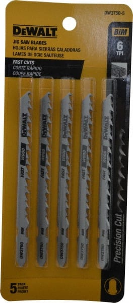 DeWALT - 4" Long, 6 Teeth per Inch, Cobalt Jig Saw Blade - Toothed Edge, 1/4" Wide x 0.035" Thick, T-Shank - Exact Tooling