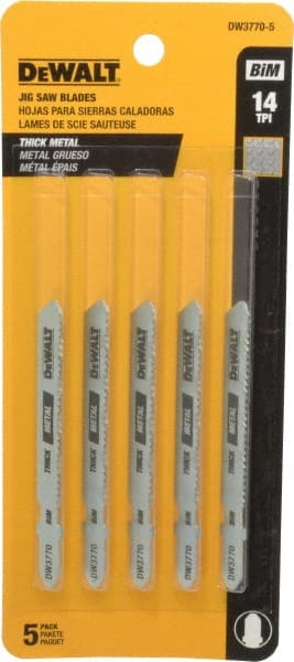 DeWALT - 3" Long, 14 Teeth per Inch, High Carbon Steel Jig Saw Blade - Toothed Edge, 0.3" Wide x 0.035" Thick, T-Shank - Exact Tooling