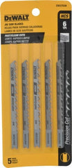 DeWALT - 4" Long, 6 Teeth per Inch, High Carbon Steel Jig Saw Blade - Toothed Edge, 1/4" Wide x 0.06" Thick, U-Shank - Exact Tooling
