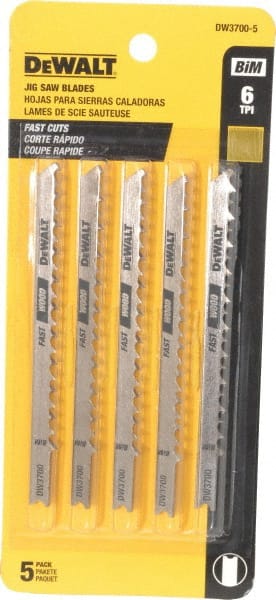 DeWALT - 4" Long, 6 Teeth per Inch, High Carbon Steel Jig Saw Blade - Toothed Edge, 1/4" Wide x 0.06" Thick, U-Shank - Exact Tooling