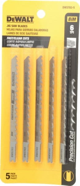 DeWALT - 4" Long, 6 Teeth per Inch, High Carbon Steel Jig Saw Blade - Toothed Edge, 1/4" Wide x 0.06" Thick, U-Shank - Exact Tooling