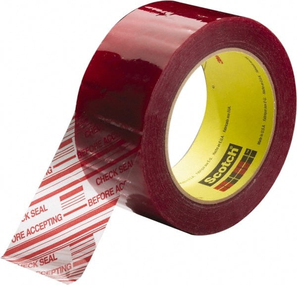 3M - 2" x 110 Yd Clear & Red Rubber Adhesive Sealing Tape - Polypropylene Film Backing, 1.9 mil Thick, 44 Lb Tensile Strength, Series 3779 - Exact Tooling