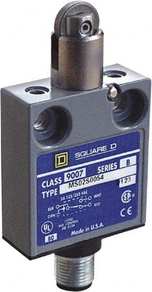 Square D - SPDT, NC/NO, Multiple VDC Levels, 4 Pin AC Micro Connector Terminal, Parallel Roller Plunger Actuator, General Purpose Limit Switch - 1, 2, 4, 6, 6P NEMA Rating, IP67 IPR Rating, 80 Ounce Operating Force - Exact Tooling