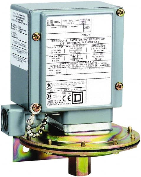 Square D - 4, 13 and 4X NEMA Rated, SPDT-DB, 0.2 to 10 psig, Electromechanical Pressure and Level Switch - Exact Tooling
