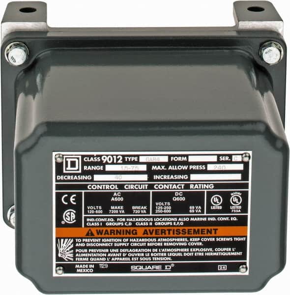 Square D - 7 and 9 NEMA Rated, SPDT-DB, 1.5 to 75 psig, Electromechanical Pressure and Level Switch - Exact Tooling