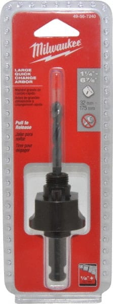 Milwaukee Tool - 1-1/4 to 6" Tool Diam Compatibility, Straight Shank, Steel Integral Pilot Drill, Hole Cutting Tool Arbor - 1/2" Min Chuck, Quick-Change Attachment, For Hole Saws - Exact Tooling