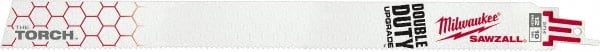 Milwaukee Tool - 12" Long, High Speed Steel Reciprocating Saw Blade - Straight Profile, 10 TPI, Toothed Edge, Tang Shank - Exact Tooling