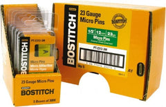 Stanley Bostitch - 23 Gauge 0.0281" Shank Diam 1/2" Long Pin Nails for Power Nailers - Steel, Bright Finish, Smooth Shank, Straight Stick Adhesive Collation, Round Head, Diamond Point - Exact Tooling
