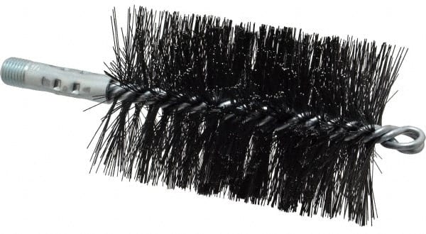 Schaefer Brush - 4-1/2" Brush Length, 3" Diam, Double Stem, Double Spiral Tube Brush - 7-1/2" Long, Tempered Steel Wire, 1/4" NPT Male Connection - Exact Tooling
