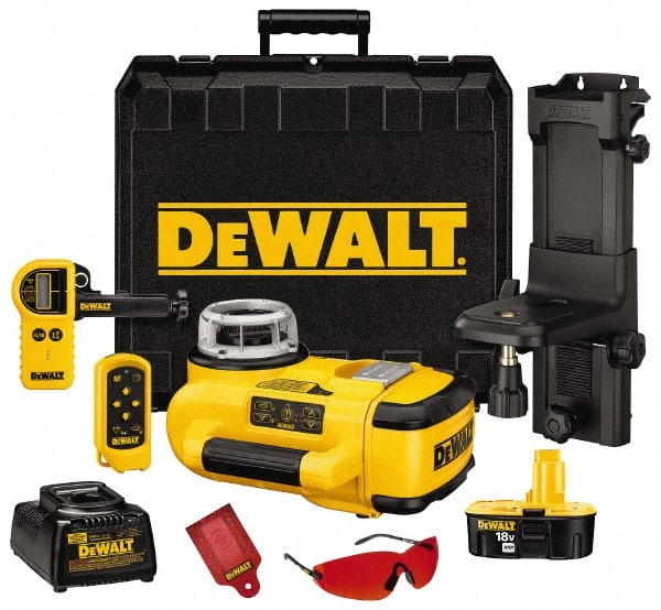 DeWALT - 200' (Interior) & 2,000' (Exterior) Measuring Range, 1/8" at 100' & 3mm at 31m Accuracy, Self-Leveling Rotary Laser with Detector - ±5° Self Leveling Range, 60, 250 & 600 RPM, 1 Beam, 18 Volt XRP Battery Included - Exact Tooling