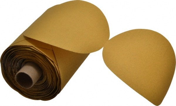 3M - 5" Diam, 100 Grit Aluminum Oxide Adhesive PSA Disc - Fine Grade, Gold, Polyester Backing, Flexible, Use with Random Orbital Sanders - Exact Tooling