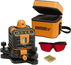 Johnson Level & Tool - 800' (Exterior) Measuring Range, 1/4" at 100' Accuracy, Manual-Leveling Rotary Laser - 150 to 300 RPM, 2 Beams, AA Battery Included - Exact Tooling