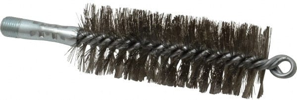 Schaefer Brush - 4-1/2" Brush Length, 1-3/4" Diam, Double Stem, Double Spiral Tube Brush - 7-1/4" Long, Stainless Steel, 1/4" NPSM Male Connection - Exact Tooling