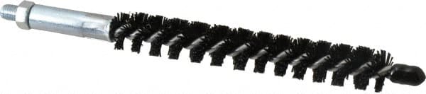 Schaefer Brush - 4" Brush Length, 9/16" Diam, Nylon Single Stem, Single Spiral Condenser Tube Brush - 6-1/4" Long, Nylon, 1/4-28 Male Connection - Exact Tooling