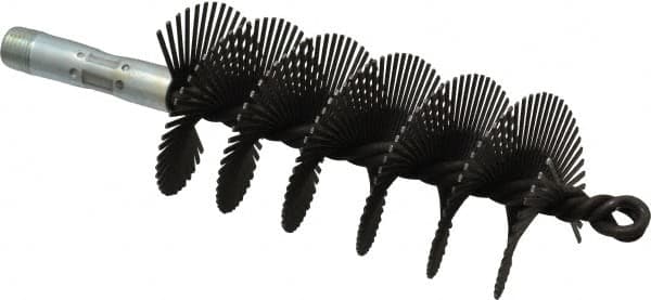 Schaefer Brush - 4-1/2" Scraper Length, 2-1/4" Diam, Flat Wire Single Spiral Flue Scraper - 7-3/4" Long, Tempered Steel Wire, 1/4" NPSM Male Connection - Exact Tooling