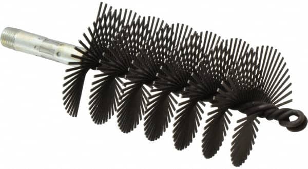 Schaefer Brush - 4-1/2" Scraper Length, 2-3/4" Diam, Flat Wire Single Spiral Flue Scraper - 7-3/4" Long, Tempered Steel Wire, 1/4" NPSM Male Connection - Exact Tooling