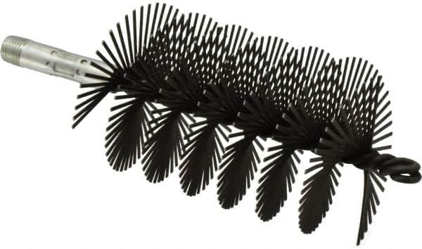 Schaefer Brush - 4-1/2" Scraper Length, 3" Diam, Flat Wire Single Spiral Flue Scraper - 7-3/4" Long, Tempered Steel Wire, 1/4" NPSM Male Connection - Exact Tooling