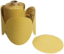 3M - 5" Diam, 400 Grit FEPA, Aluminum Oxide Adhesive PSA Disc - Super Fine Grade, Gold, C Weighted Backing, Flexible, 12,000 Max RPM - Exact Tooling