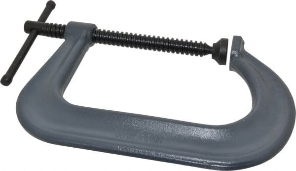 Wilton - Regular-Duty 6" Max Opening, 5" Throat Depth, Forged Steel Standard C-Clamp - 5,400 Lb Capacity, 0" Min Opening, Square Deep Throat - Exact Tooling