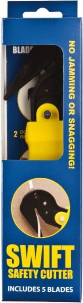 Swift Safety Cutter - Springback Safety Utility Knife - 2" Steel Blade, Yellow Nylon-6 Polyamide Handle, 6 Blades Included - Exact Tooling