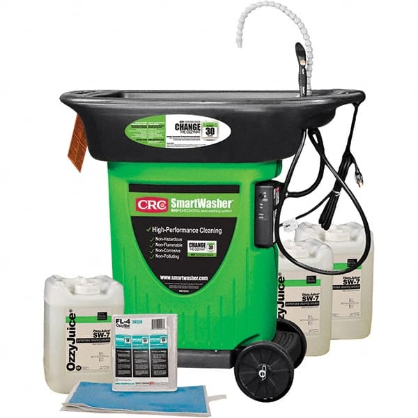 CRC - Free Standing Water-Based Mobile Parts Washer Kit - 25 Gal Max Operating Capacity, Plastic Tank, 42" Long x 48" Wide - Exact Tooling