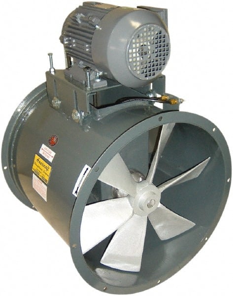 Americraft - 1-1/2 hp 24" TEFC Wet Location Belt Drive Tube Axial Duct Fan - 8,200 CFM at 0 Static Pressure, 1,540 RPM, Single Phase - Exact Tooling