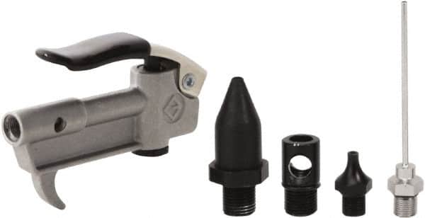 Value Collection - 5 Piece Aluminum Body Air Gun Kit - 1/4 NPT Inlet, 150 Max psi, Aluminum Hose - Exact Tooling