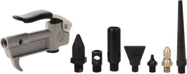 Value Collection - 8 Piece Aluminum Body Air Gun Kit - 1/4 NPT Inlet, 150 Max psi, Aluminum Hose - Exact Tooling