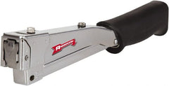 Arrow - Manual Hammer Tacker - 1/4, 5/16, 3/8" Staples, 82 Lb Capacity, Chrome & Black, Chrome Plated Steel - Exact Tooling