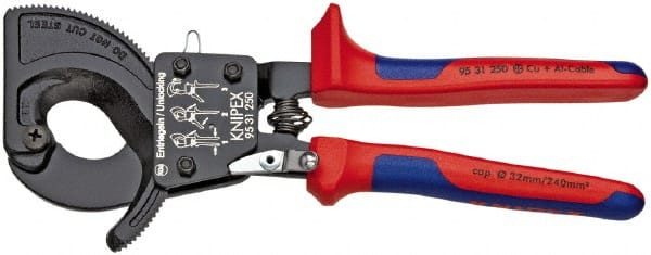 Knipex - 10" OAL, 2" Capacity, Cable Cutter Pliers - Ratchet Head, Comfort Grip Handles, with Spring - Exact Tooling