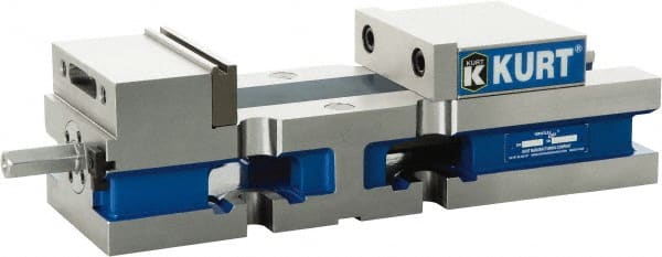 Kurt - 4" Jaw Width, 6" Jaw Opening Capacity, Horizontal Stationary Machine Vise - Reverse Manual Operation, 7,500 Lb Capacity, 1 Station, 13.985" Long x 3.4900" High x 1-15/64" Deep, 1.235" Jaw Height, Ductile Iron - Exact Tooling