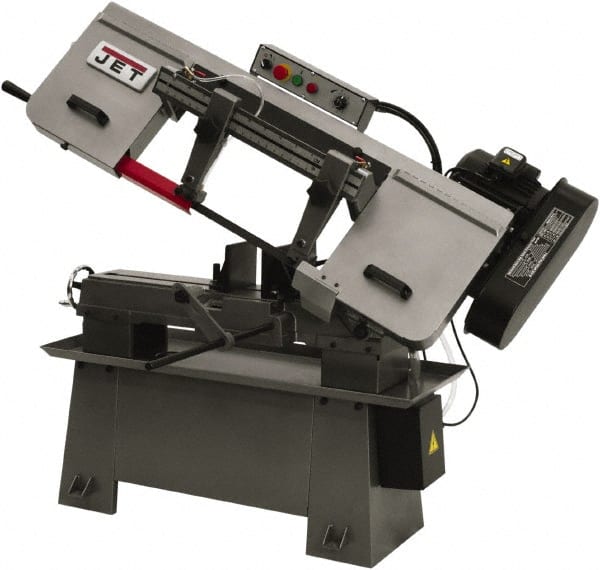 Jet - 9 x 13" Max Capacity, Manual Step Pulley Horizontal Bandsaw - 82, 132, 170 & 235 SFPM Blade Speed, 115/230 Volts, 45°, 1.5 hp, 1 Phase - Exact Tooling