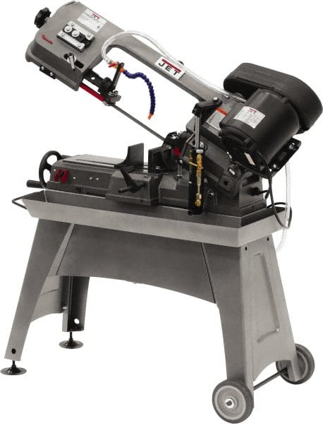 Jet - 5 x 8" Manual Horizontal Bandsaw - 1 Phase, 1/2 hp, 115 Volts, 45° Angle of Vise Rotation, Step Pulley Drive - Exact Tooling