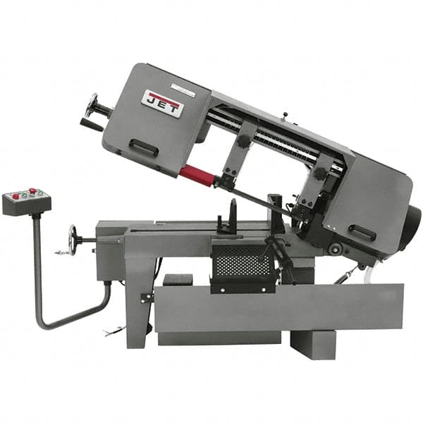 Jet - 10 x 16" Max Capacity, Semi-Automatic Variable Speed Pulley Horizontal Bandsaw - 100 to 350 SFPM Blade Speed, 115/230 Volts, 45°, 1.5 hp, 1 Phase - Exact Tooling