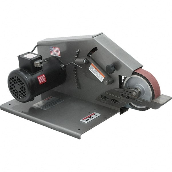 Jet - 72 Inch Long x 2 Inch Wide Belt Grinder - 1 hp, 115/230 Volts, 1750 RPM Disc Speed, Horizontal Belt, 4,600 Ft. per Min Belt Speed - Exact Tooling