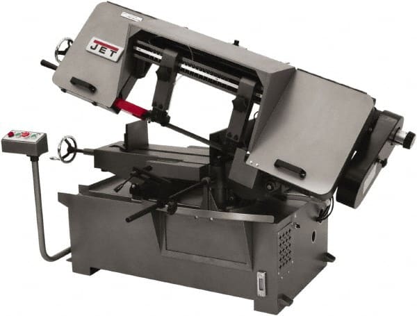 Jet - 11 x 16" Max Capacity, Manual Variable Speed Pulley Horizontal Bandsaw - 100 to 350 SFPM Blade Speed, 110/220 Volts, 45°, 1.5 hp, 1 Phase - Exact Tooling