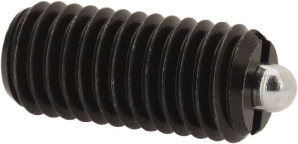 Vlier - M10 x 1.5, 0.866" Thread Length, 0.118" Plunger Projection, Steel Threaded Spring Plunger - 0.157" Max Plunger Diam, 0.866" Plunger Length, 2.02 Lb Init End Force, 7.87 Lb Final End Force - Exact Tooling
