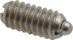 Vlier - 1/4-20, 17/32" Thread Length, 0.078" Plunger Projection, Stainless Steel Threaded Spring Plunger - 0.119" Max Plunger Diam, 0.531" Plunger Length, 3 Lb Init End Force, 10.5 Lb Final End Force - Exact Tooling