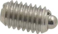 Vlier - 3/8-16, 5/8" Thread Length, 0.11" Plunger Projection, Stainless Steel Threaded Spring Plunger - 0.186" Max Plunger Diam, 0.625" Plunger Length, 4.5 Lb Init End Force, 18.5 Lb Final End Force - Exact Tooling