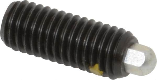 Vlier - 1/2-13, 1-1/4" Thread Length, 1/4" Plunger Projection, Steel Threaded Spring Plunger - 1/4 (Hex)" Max Plunger Diam, 1-1/4" Plunger Length, 2.7 Lb Init End Force, 9.3 Lb Final End Force, 1/4" Hex - Exact Tooling