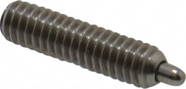 Vlier - 8-32, 5/8" Thread Length, 3/32" Plunger Projection, Stainless Steel Threaded Spring Plunger - 0.069 - 0.07" Max Plunger Diam, 5/8" Plunger Length, 2.7 Lb Init End Force, 7.3 Lb Final End Force, 0.063" Hex - Exact Tooling