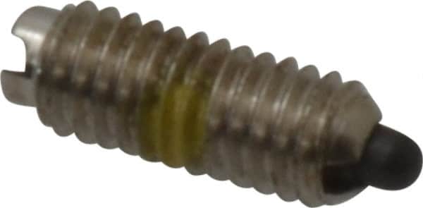 Vlier - 8-36, 7/16" Thread Length, 0.052" Plunger Projection, Steel Threaded Spring Plunger - 0.07" Max Plunger Diam, 0.437" Plunger Length, 1.5 Lb Init End Force, 4.75 Lb Final End Force - Exact Tooling