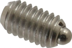 Vlier - 3/8-16, 5/8" Thread Length, 0.11" Plunger Projection, Stainless Steel Threaded Spring Plunger - 0.186" Max Plunger Diam, 0.625" Plunger Length, 4.5 Lb Init End Force, 18.5 Lb Final End Force - Exact Tooling