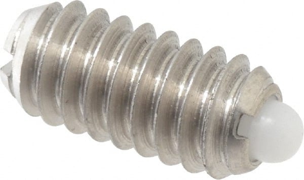 Vlier - 1/4-20, 17/32" Thread Length, 0.078" Plunger Projection, Stainless Steel Threaded Spring Plunger - 0.119" Max Plunger Diam, 0.531" Plunger Length, 3 Lb Init End Force, 10.5 Lb Final End Force - Exact Tooling