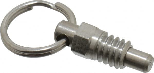 Vlier - 1/4-20, 0.31" Thread Length, 0.16" Plunger Diam, 0.19" Plunger Projection, 0.5 Lb Init to 2 Lb Final End Force, Stainless Steel Pull Ring Plunger - Exact Tooling