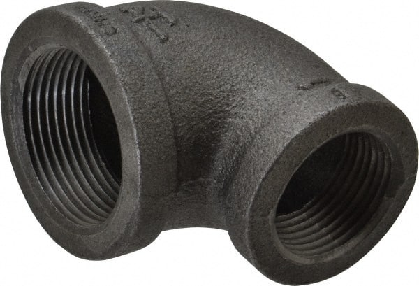 B&K Mueller - Size 1-1/4 x 1", Class 150, Malleable Iron Black Pipe 90° Reducing Elbow - 150 psi, Threaded End Connection - Exact Tooling