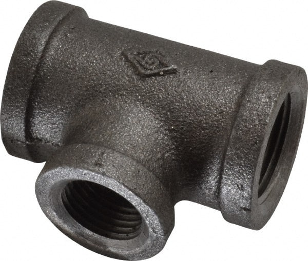 B&K Mueller - Size 3/4 x 1/2", Class 150, Malleable Iron Black Pipe Reducing Tee - 150 psi, Threaded End Connection - Exact Tooling