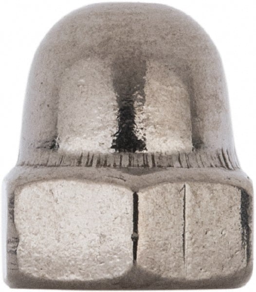 Value Collection - M4x0.7 Metric Coarse, 7mm Width Across Flats, Uncoated, Stainless Steel Acorn Nut - 8mm Overall Height, Austenitic A2, DIN 1587 - Exact Tooling